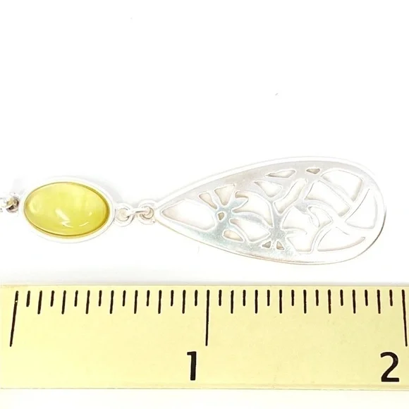 Lucky Brand Earrings Teardrop Dangle Silver Metal Yellow Stone New in Box NWT - Picture 4 of 7